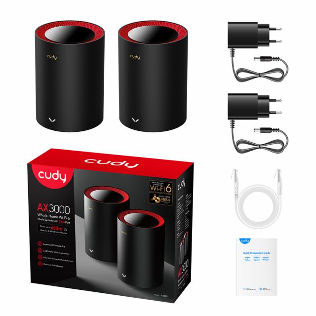 Cudy M3000, 2-pack, AX3000 Dual Band, 2.4/5 GHz, 574 -  2402 Mbps 