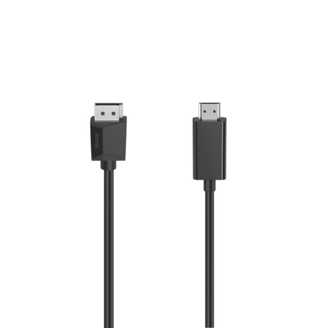 Кабел HAMA, DisplayPort мъжко - HDMI мъжко, Ultra-HD, 4K, 1.5м, Черен 