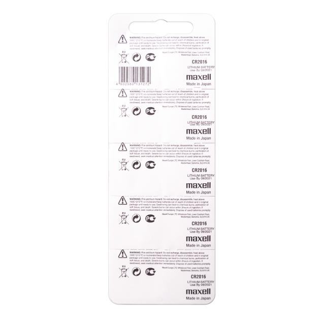 Lithium Button Battery MAXELL CR2016 3V 5pcs in blister /price for 1 battery/  MAXELL 