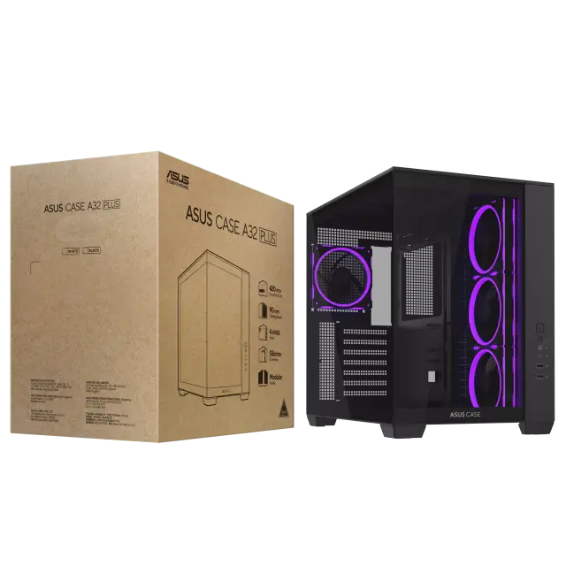 Case ASUS A32 PLUS Tempered Glass + 4 ARGB Fans - Black 