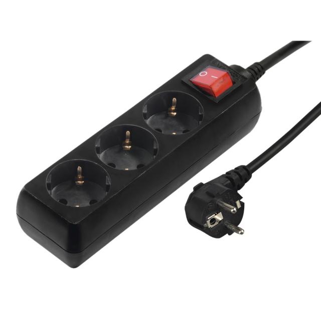 Hama Power Strip, 3-Way, with Switch, 1.4 m, black 