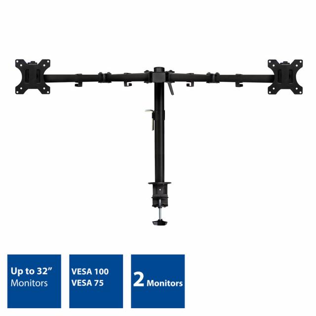 Стойка за 2 мониторa ACT AC8302, за бюро, Регулируема, 32", 2x8 кг, Черна - нарушена опаковка 