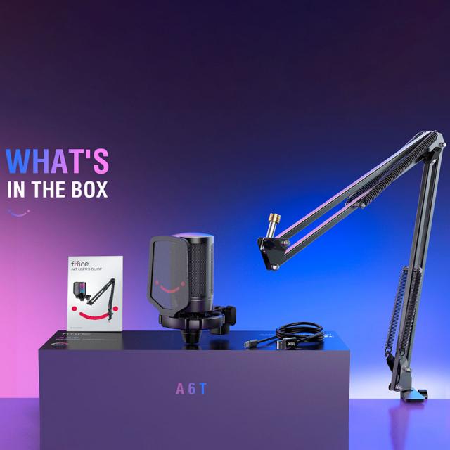 Microphone with Boom Arm FIFINE A6T RGB - Black 