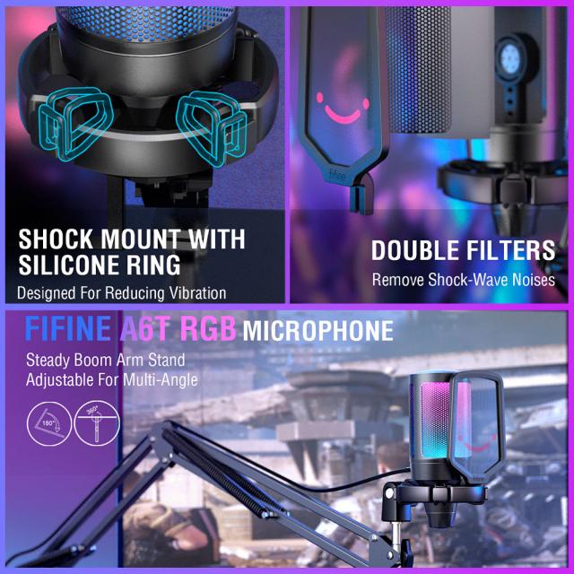 Microphone with Boom Arm FIFINE A6T RGB - Black 