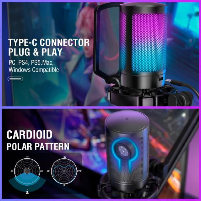 Microphone with Boom Arm FIFINE A6T RGB - Black 