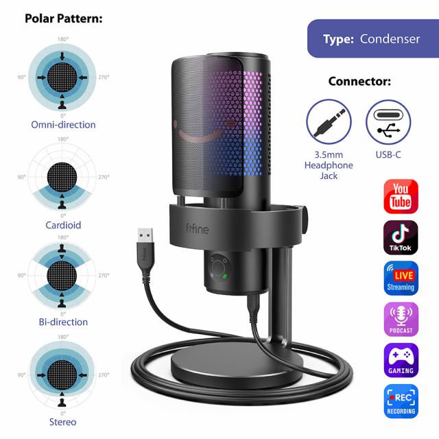 Desktop Microphone FIFINE A9 RGB 4 Polar Patterns- Black 