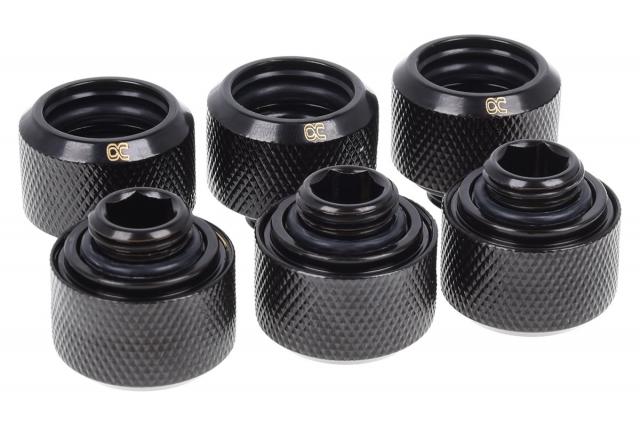 Компресионен фитинг Alphacool Eiszapfen PRO 16mm HardTube Fitting G1/4 - Deep Black (6 бр) 