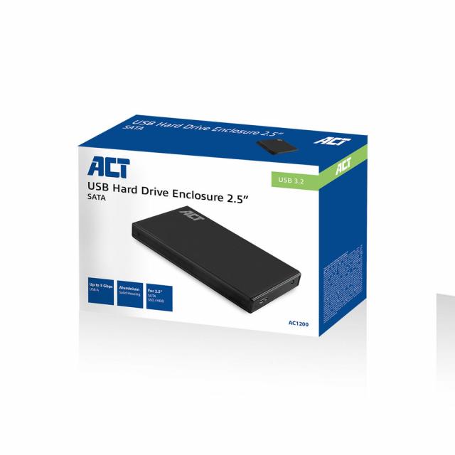 Чекмедже за твърд диск ACT AC1200, SATA, 2.5", USB-C 3.2 Gen1, Черен 