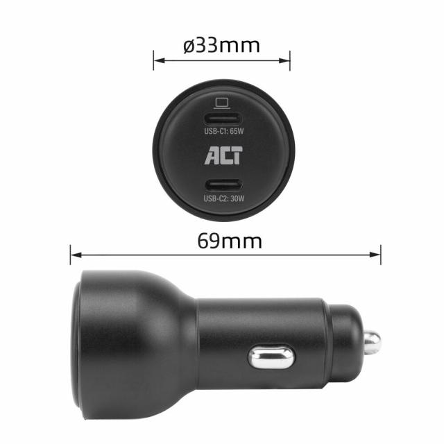 ACT Fast car charger 95W 2x USB-C, PD, GAN, 12-24V 