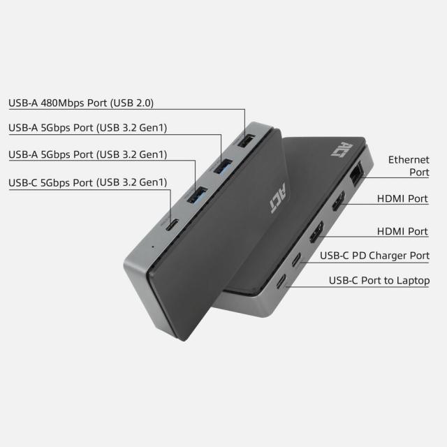 ACT Docking station USB-C 4K MST, Ethernet, USB-C, 3x USB-A, PD 