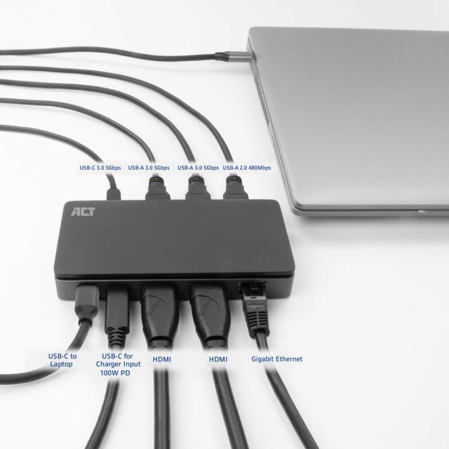 ACT Docking station USB-C 4K MST, Ethernet, USB-C, 3x USB-A, PD 