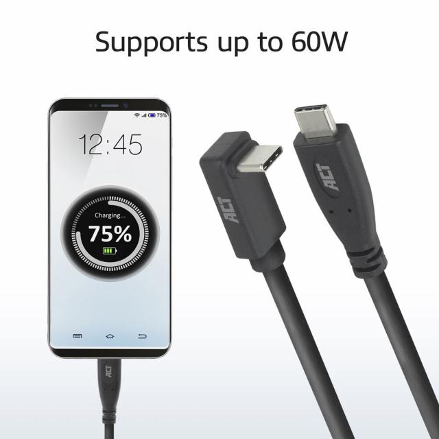 ACT Cable USB-C - USB-C, 10Gbps, 60W, 0.5 m, connectors - 1x прав и 1x на 90° up/down angled 