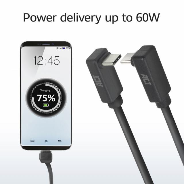 USB 3.0 10Gbps 60W USB Type-C® (up/down angled) to USB Type-C® (up/down angled) Cable, 2 meters 
