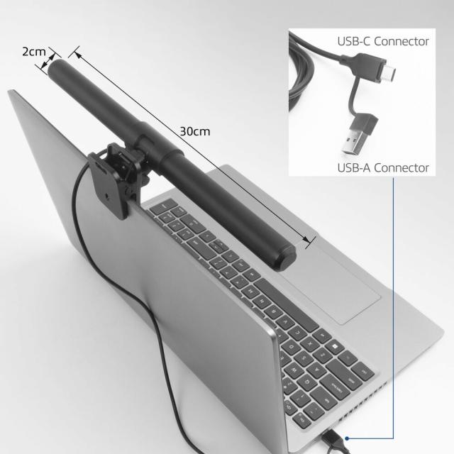 ACT LED laptop lamp with adjustable brightness and clip, USB power supply 
