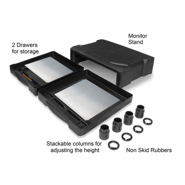 ACT Monitor stand extra wide with two drawers, up to 10kg, adjustable height 