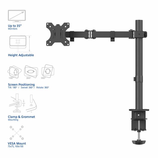 Single monitor arm Black AC8301, 10" - 35" 