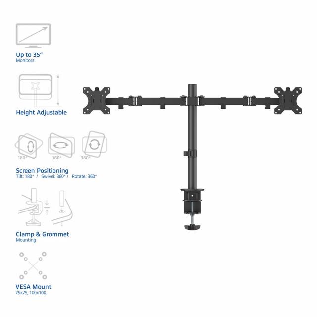 Monitor desk mount, 2 screens up to 35", VESA 