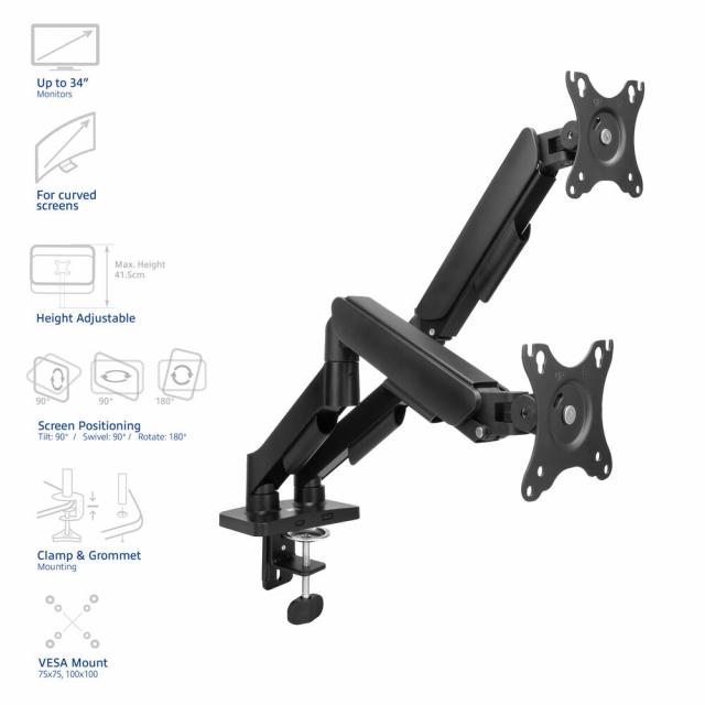 Monitor arm 34", gas spring, 2 monitors, ACT Essentials 