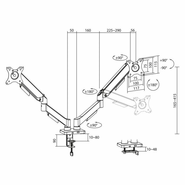 Monitor arm 34", gas spring, 2 monitors, ACT Essentials 
