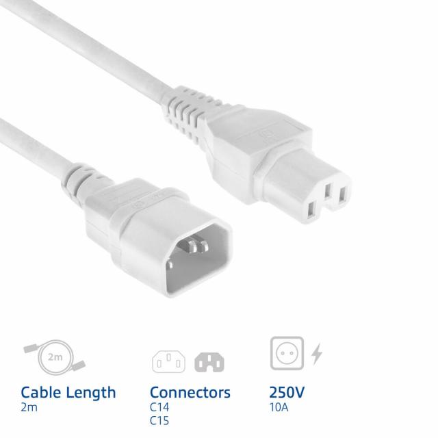 Powercord C14 - C15 white 2 m 