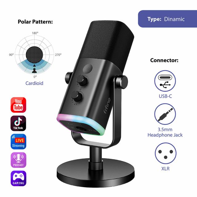 Desktop Microphone FIFINE AM8 Dynamic RGB XLR/USB- Black 