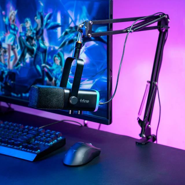 Microphone Adjustable Boom Arm FIFINE AM8T Dynamic RGB - Black 