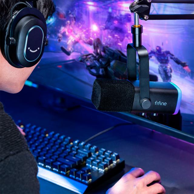 Microphone Adjustable Boom Arm FIFINE AM8T Dynamic RGB - Black 