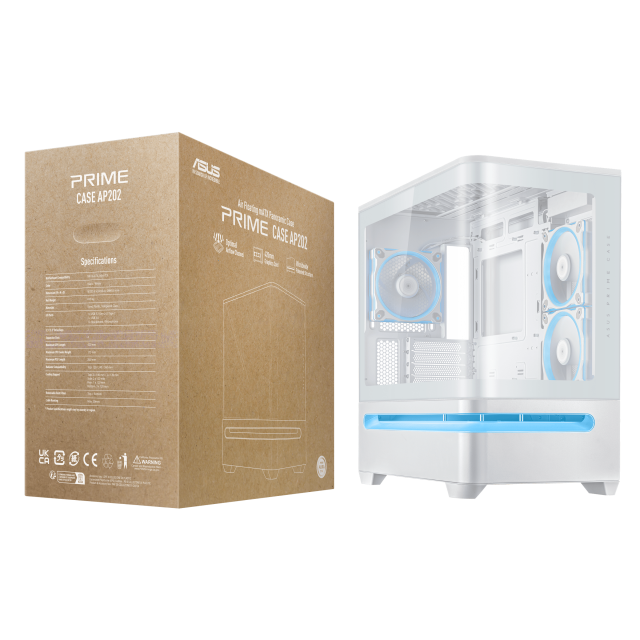 Case ASUS Prime AP202 ARGB mATX + 3 ARGB Fans - White 