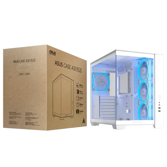 Case ASUS A32 PLUS Tempered Glass + 4 ARGB Fans - White 