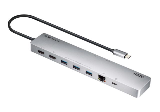 ATEN Docking 11-in-1 USB-C Multiport Dock + Power Pass-Through, 2 x HDMI, LAN, 3.5mm, USB-C, SD Card, microSD, 3 x USB 3.2 