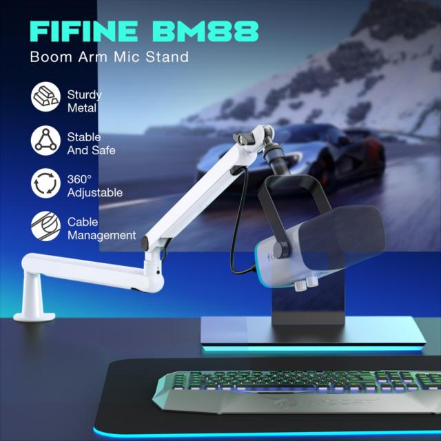 FIFINE BM88 White Steady Full Metal High End Boom Arm Stand 