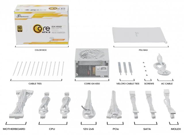 Power Supply Unit Seasonic CORE GX White 650W 80+ Gold, Fully Modular, ATX 3.1, PCIe 5.1 
