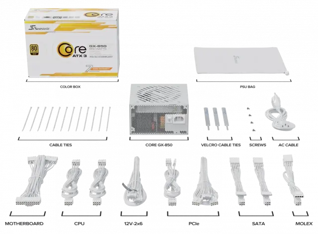 Power Supply Unit Seasonic CORE GX White 850W 80+ Gold, Fully Modular, ATX 3.1, PCIe 5.1 