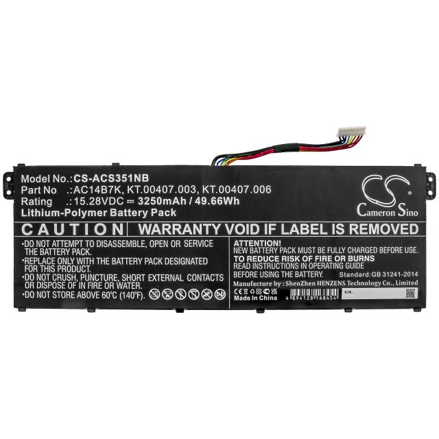 Laptop Battery for  ACER Aspire 5 A515-41G-18Z3, Nitro 5 AN515-41-F6VS, Swift 3 SF313-51-514S, AC14B7K, LiPO 15.28V  3250 mAh CAMERON SINO 