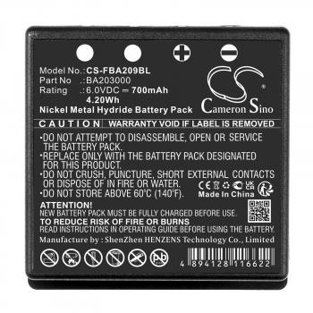 Camera Battery for Crane Remote Control  HBC Radiomatic Eco, Micron 4,6  SPECTRUM 1,2 FUB9NM BA209060 NIMH 6V 700mAh black Cameron Sino