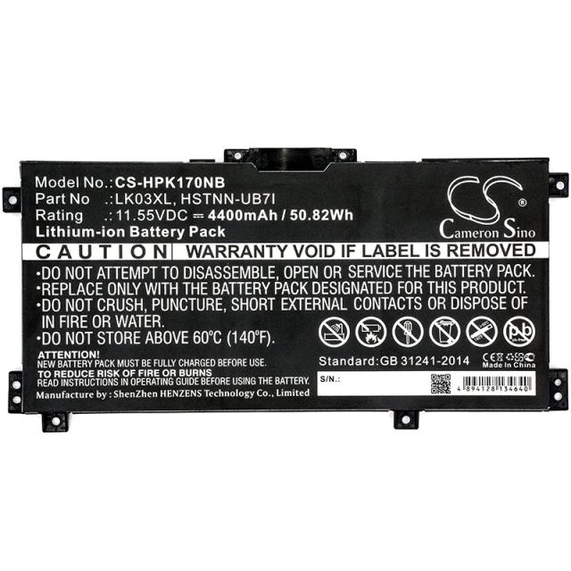 Laptop Battery for HP Envy 17-AE010NC, Envy X360 15-BP008UR HSTNN-UB71 LiIon 11.55V 4400 mAh CAMERON SINO 