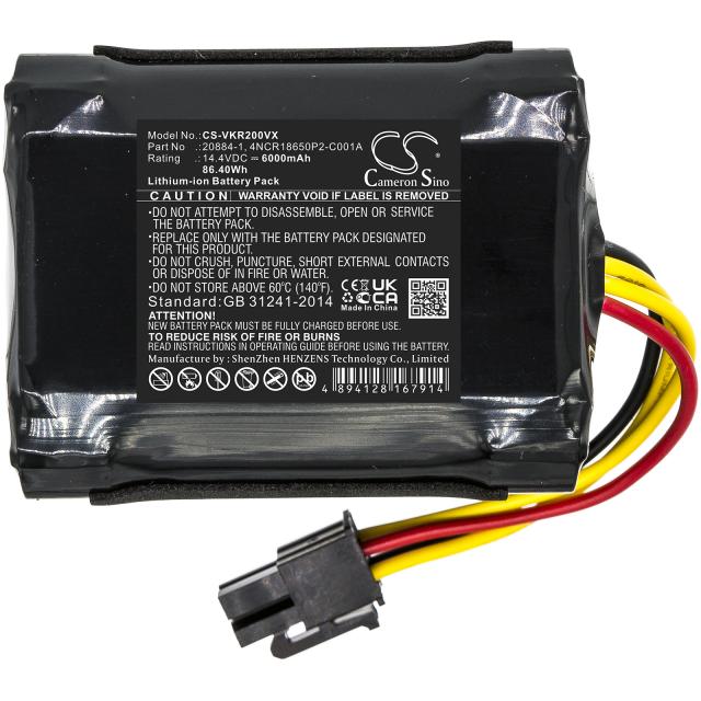 Camera Battery for Vacuum cleaner  Rowenta RG7975WH/NS0, RG7987WH/NS0 SS-2230002528  LiIon 14,4V 2600mAh CAMERON SINO 