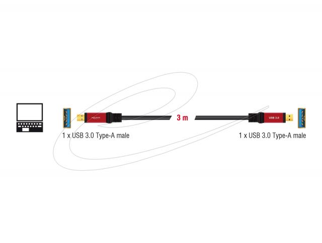 Delock Cable USB 3.2 Type-A male > USB 3.0 Type-A male 3 m metal 