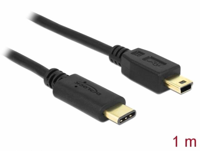 Кабел DeLock, USB-C мъжко - USB-B мъжко, USB 2.0, 1.0 м, Черен 