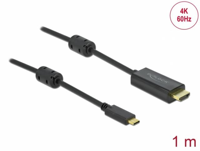 Кабел Delock USB-C - HDMI (DP Alt Mode) 4K 60 Hz, 1 m, Черен 