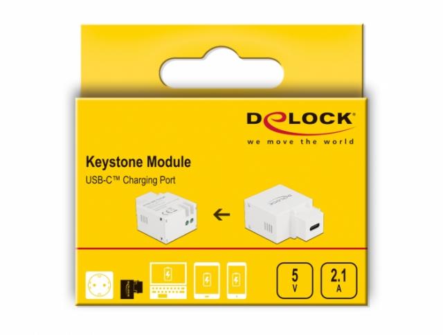 Модул Delock, USB-C порт за зареждане, За монтаж на панел Keystone 