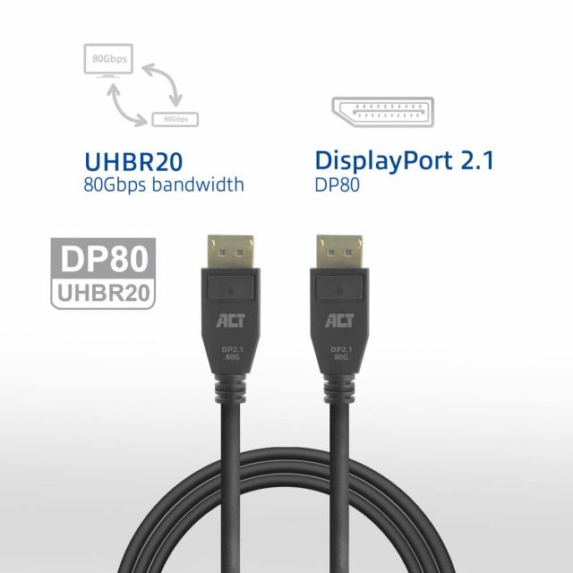 ACT Cable Display port 2.1 male-male, 8K@60Hz, 4k@240Hz, 1m, black 