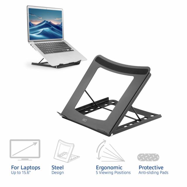 ACT AC8145 Folding Laptop Stand, 5 Positions, Black 