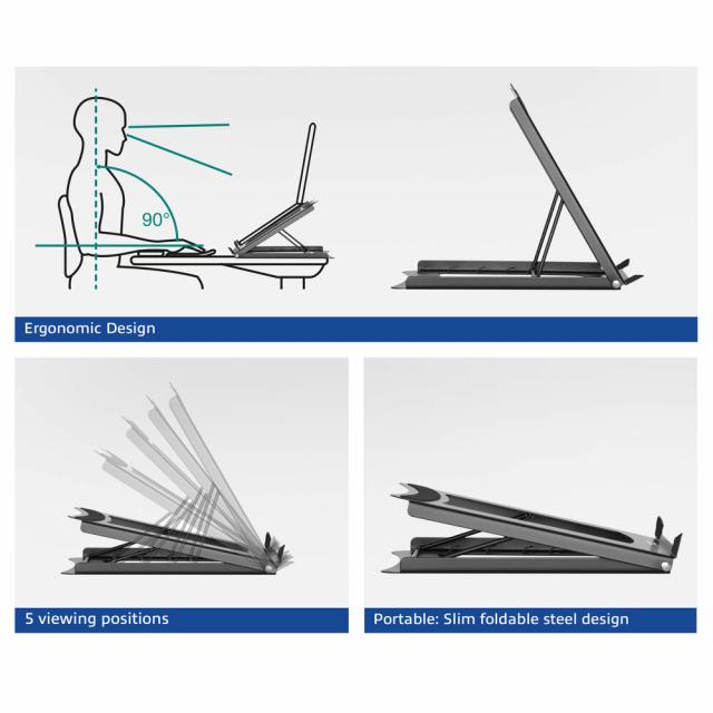 ACT AC8145 Folding Laptop Stand, 5 Positions, Black 