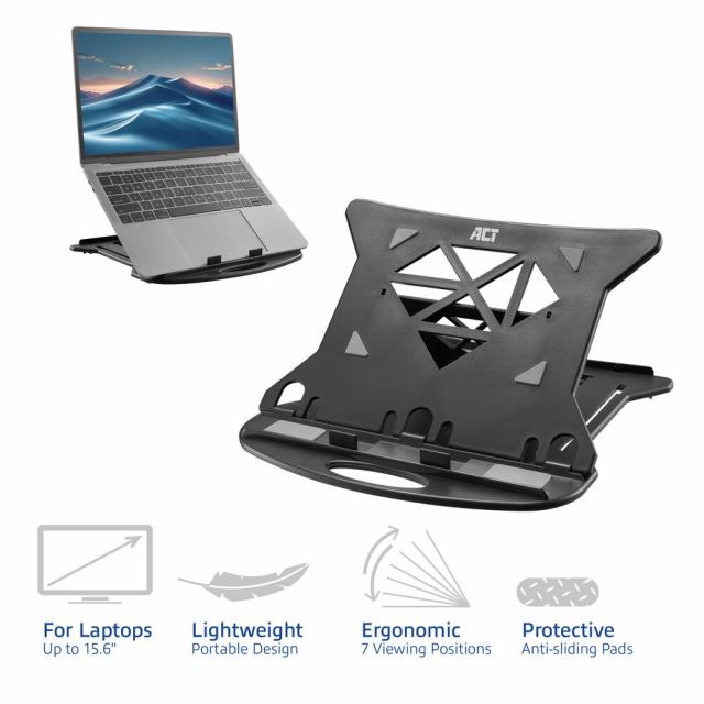 Foldable lightweight laptop stand ACT AC8150, 7 positions, Black 