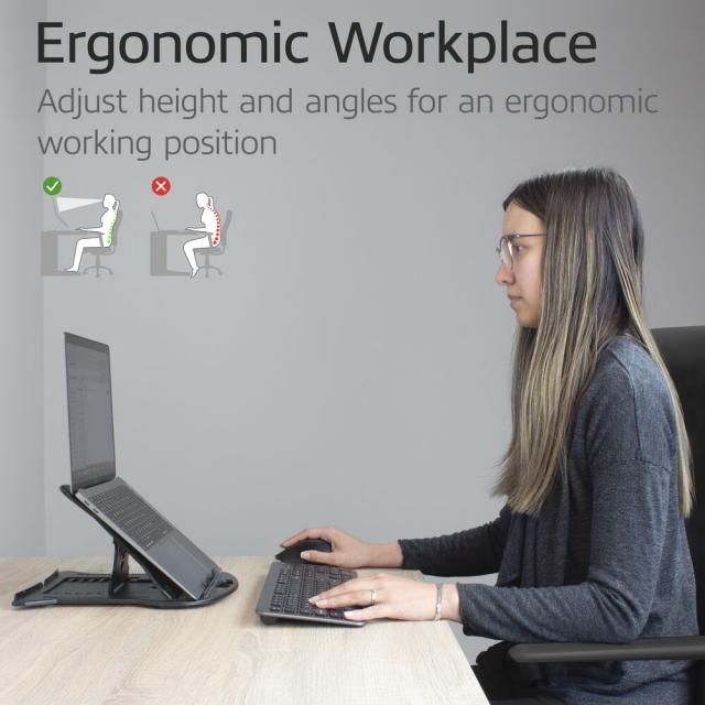 Foldable lightweight laptop stand ACT AC8150, 7 positions, Black 