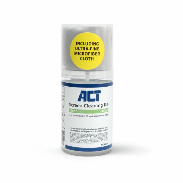 ACT Screen Cleaning Spray with Microfiber Cloth, 200ml 