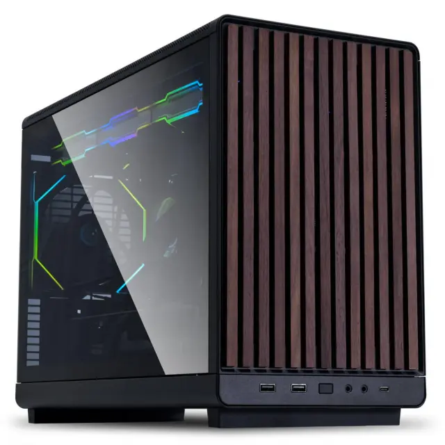 Кутия Lian Li DAN A3-mATX Wood Edition Black, Tempered Glass, Micro Tower 