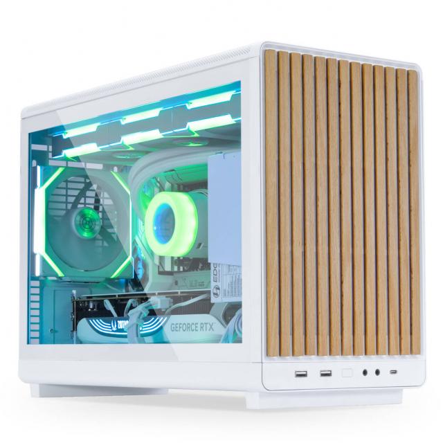 Кутия Lian Li DAN A3-mATX Wood Edition White, Tempered Glass, Micro Tower 