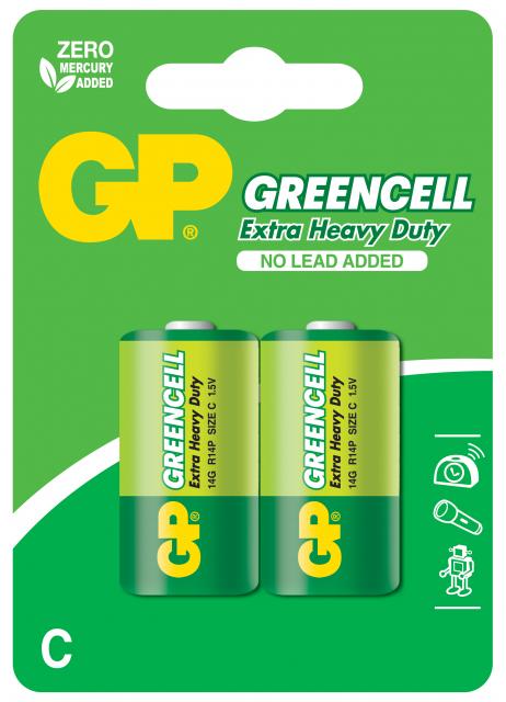 Цинк карбонова батерия GP R14 14G-U2 Greencell, 2 бр. в опаковка, BLISTER, 1.5V 